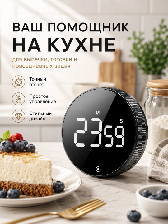 Электронный таймер с LED-дисплеем, магнитом и 3 уровнями громкости