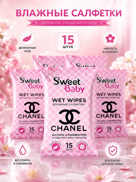 Влажные салфетки Sweet Baby, 15 шт 3/5, увлажняющие - 