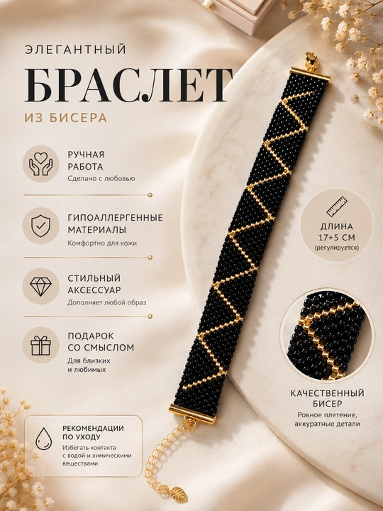 Элегантный браслет из бисера ручной работы - 