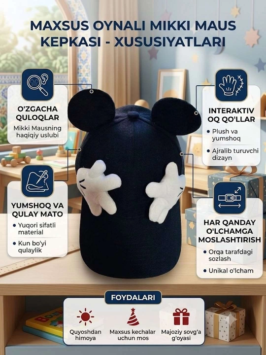 Mikki mause, qizlar uchun kepka,  qiz va o'g'il bolalar beysbolkasi, bahorgi yozgi kepka - 