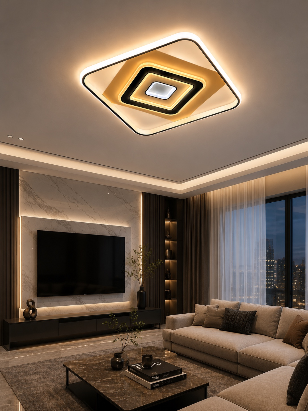 50 sm kvadrat shift LED qandil, 3 xil yorug‘lik rejimi, 20 m² gachaк