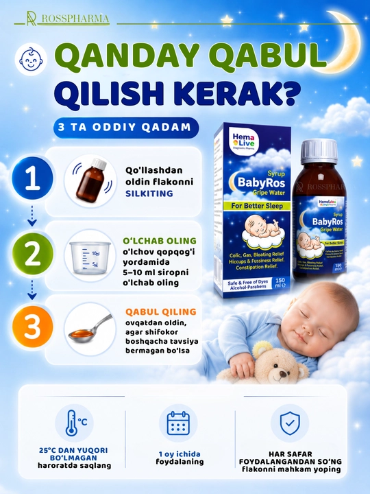 Сироп от коликов для младенцев BabyRos, витамины для детей, бады, 0+