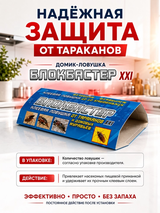 Blokbaster XXI tarakanlarga qarshi domik tuzoq, insektitsid vosita, 4 dona