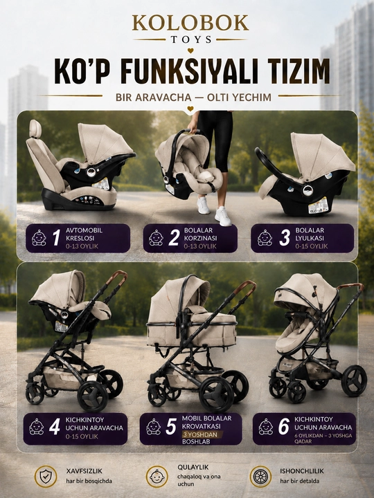 3 ta 1 da bolalar aravachasi , mustahkam, amortizatsiyalangan