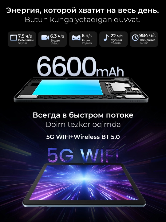 Планшет Blackview Tab 20 WiFi 10.1", 4GB 64GB, 6000 мАч, Android 15