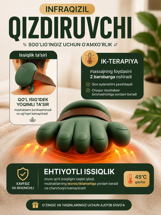 Bo‘yin, yelka, bel va oyoqlar uchun simsiz massajer, 3 rejimli, butun tana uchun