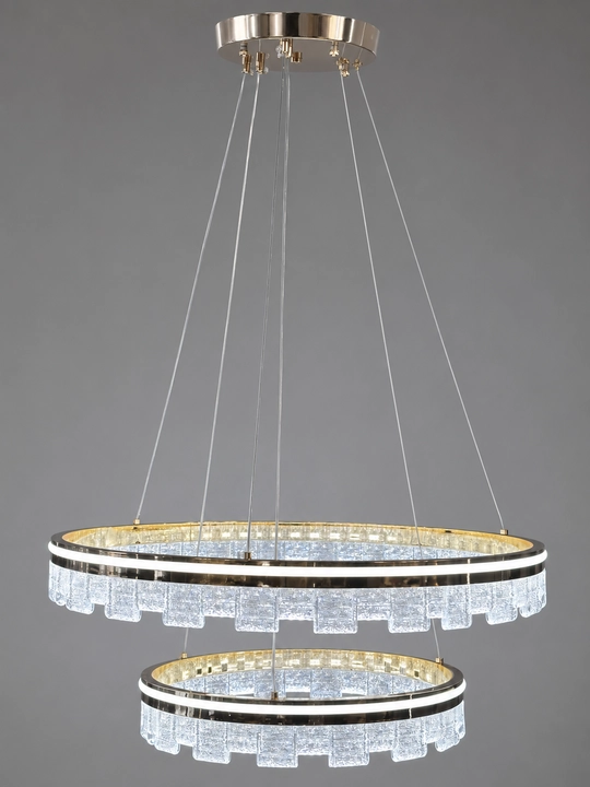 Подвесная LED люстра 2 кольца, 3 режима света, золотистая, 60×40 см