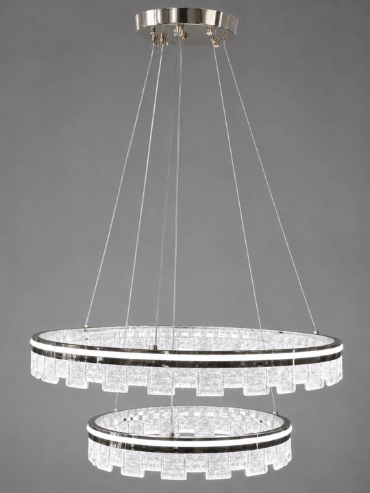 Подвесная LED люстра 2 кольца, 3 режима света, золотистая, 60×40 см