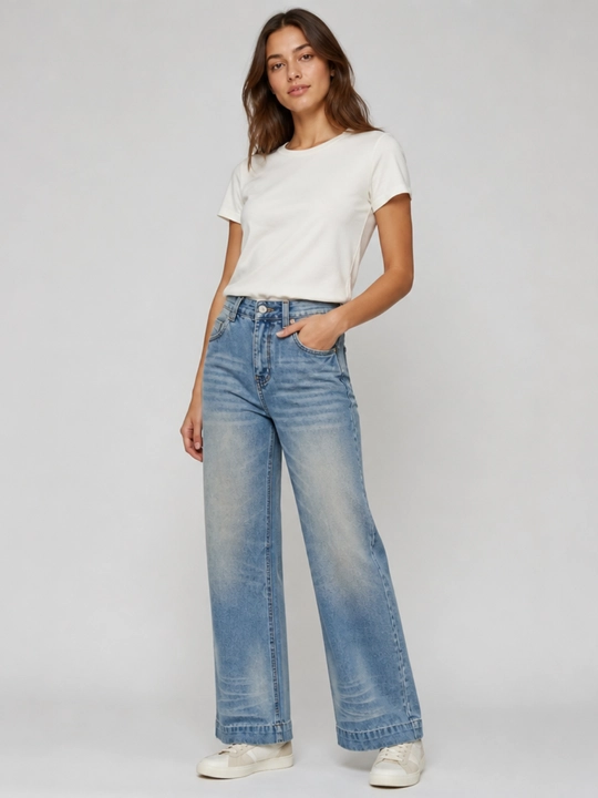 Ayollar uchun keng va to‘g‘ri bichimdagi truba jinsi shimlar, O‘lchamlari: S, M, L, XL