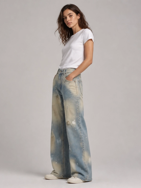Ayollar uchun keng va to‘g‘ri bichimdagi truba jinsi shimlar, O‘lchamlari: S, M, L, XL
