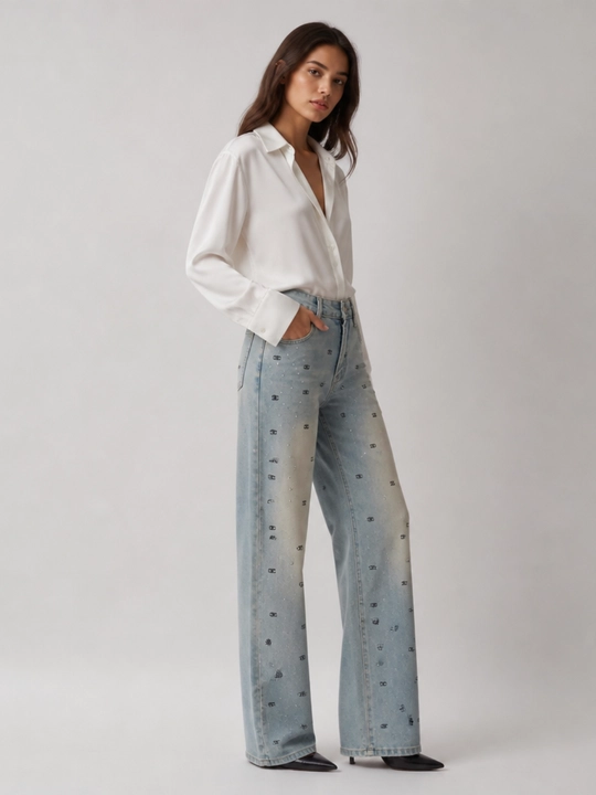 Ayollar uchun keng va to‘g‘ri bichimdagi truba jinsi shimlar, O‘lchamlari: S, M, L, XL