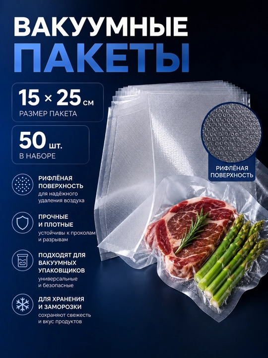 Vakuumator, oziq-ovqat uchun vakuum qadoqlagich, 67 kPa, kesgich, 30 paket - 