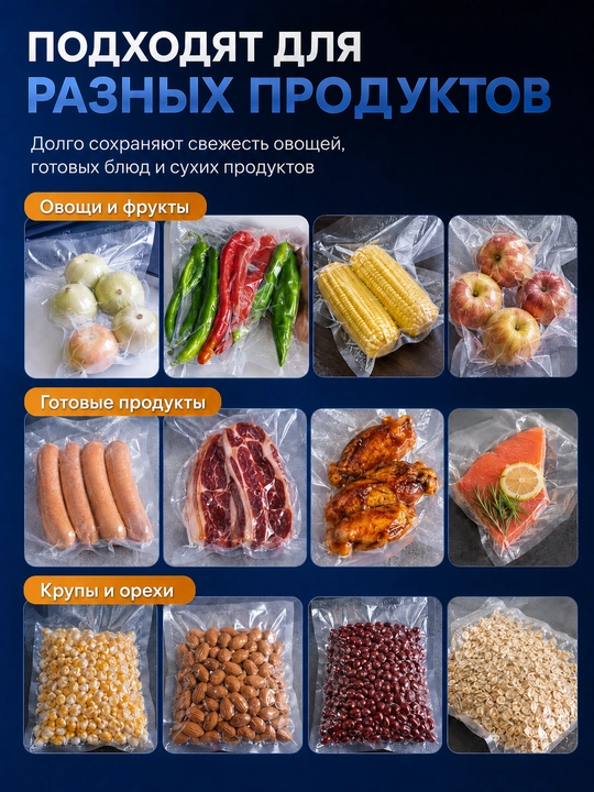 Вакууматор, вакуумный упаковщик для продуктов, 67 кПа, резак, 30 пакетов