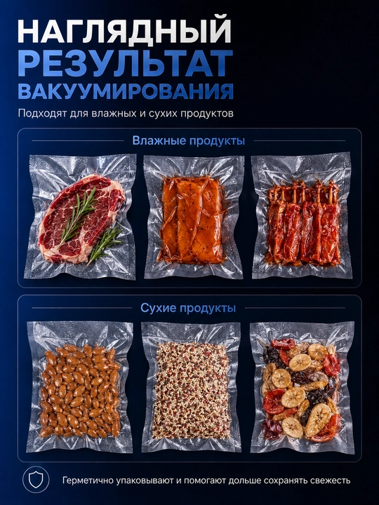 Вакууматор, вакуумный упаковщик для продуктов, 67 кПа, резак, 30 пакетов