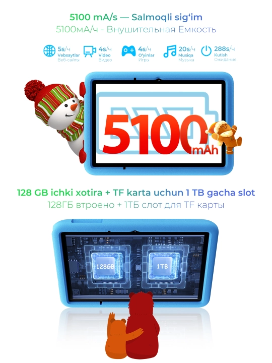 Bolalar uchun planshet Blackview Tab A6 Kids 10.1", 4GB 128GB, 5100 mAs, Android 14