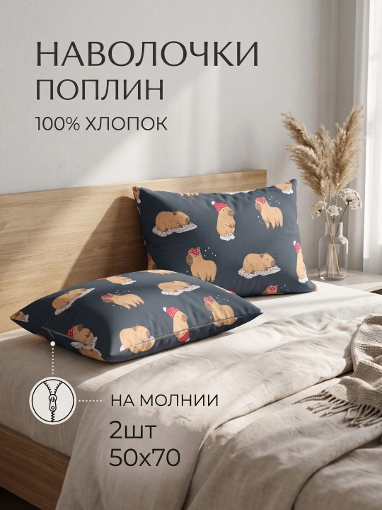 Набор наволочек, 50 х 70 см, 2 шт, на молнии, подарочный набор, 100% хлопок - 