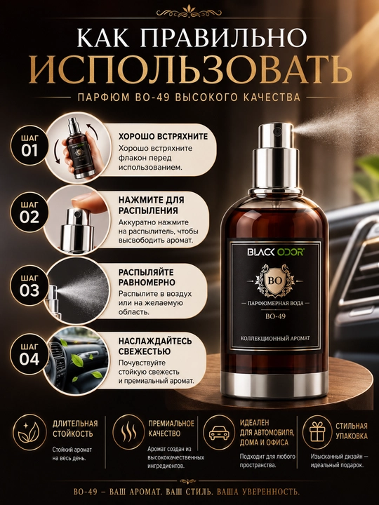 Mashina, uy, ofis uchun "BLACK ODOR" xushbo‘ylantiruvchisi va xushbo‘ylantiruvchisi