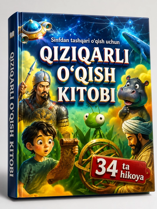 Qiziqarli O‘qish Kitobi – 34 ta Hikoya Sinfdan Tashqari O‘qish uchun Rangli Bolalar Kitobi