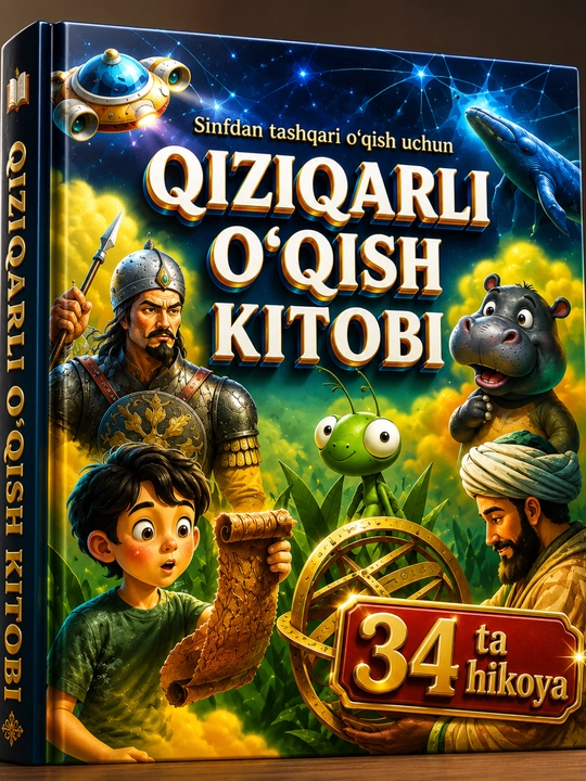Qiziqarli O‘qish Kitobi – 34 ta Hikoya Sinfdan Tashqari O‘qish uchun Rangli Bolalar Kitobi