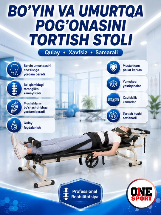Professional umurtqa pog‘onasini tortish va reabilitatsiya stoli
