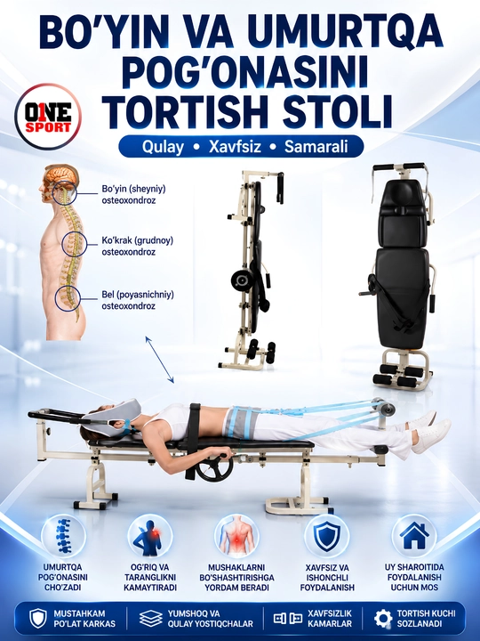 Professional umurtqa pog‘onasini tortish va reabilitatsiya stoli - 