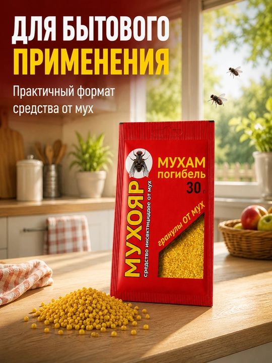 Гранулы от мух Мухояр, средство для дома и дачи, 30 г