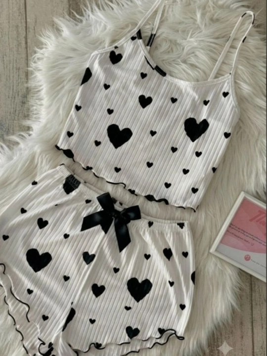 Pijama ayollar uchun, ayollar uchun uy kiyimi to'plami, yurakcha shaklli top va shortik