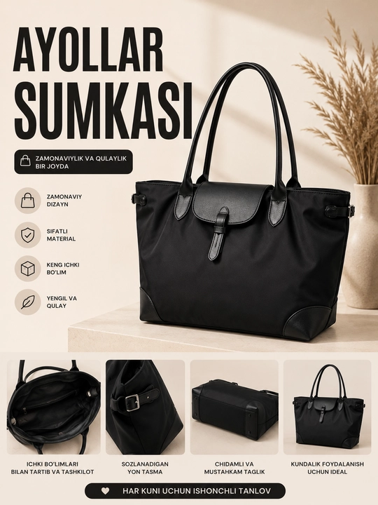 Ayollar uchun katta sumka, kundalik shopper va tout sumka, keng ichki bo‘limli - 