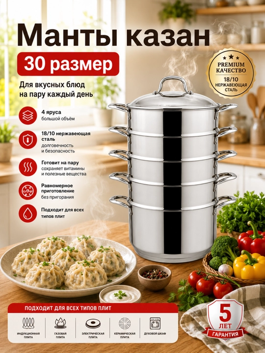 Манты, казан из нержавейки - 