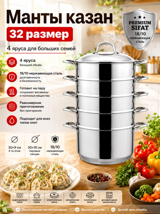 Манты, казан из нержавейки - 
