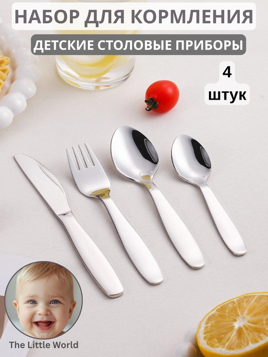 Детский набор столовых приборов из нержавеющей стали, ложка, вилка, нож, 4 шт - 