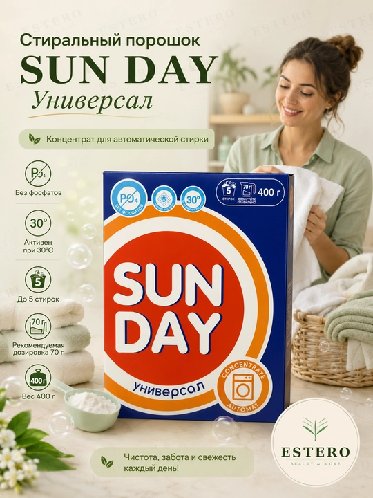 Sunday Универсал kir yuvish kukuni konsentrat fosfatsiz avtomat, 400g 
