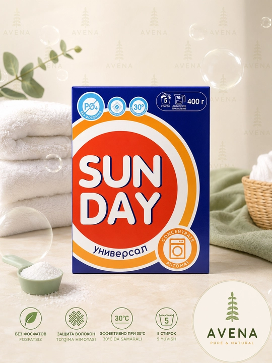 Sunday Универсал стиральный порошок — без фосфатов натуральный концентрат автомат 400г   - 
