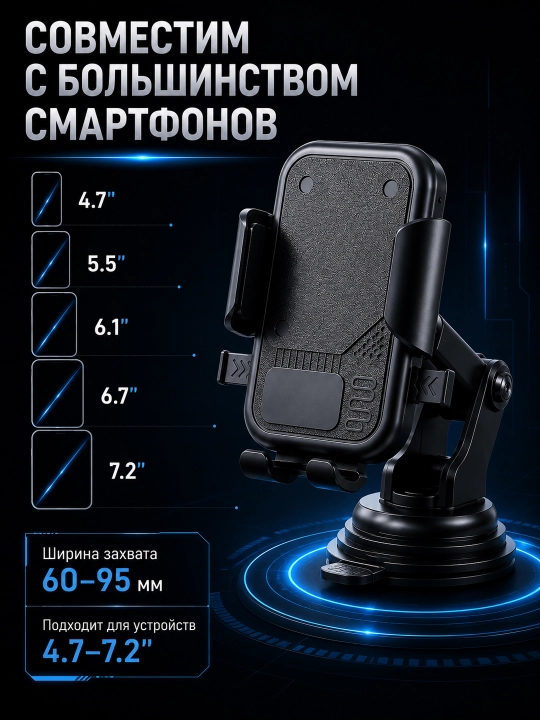 Автомобильный держатель для телефона с вакуумной присоской, поворот 360°