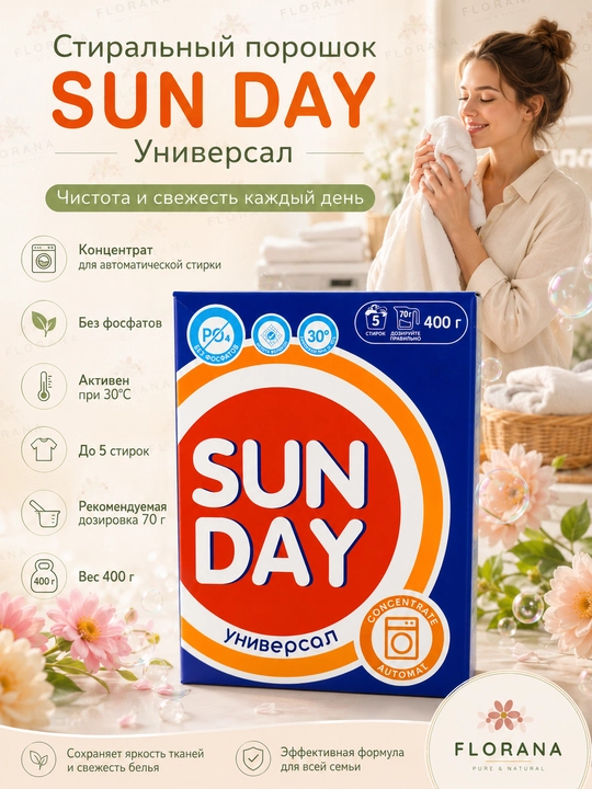 Sunday Универсал kir yuvish kukuni konsentrat fosfatsiz avtomat 400g  