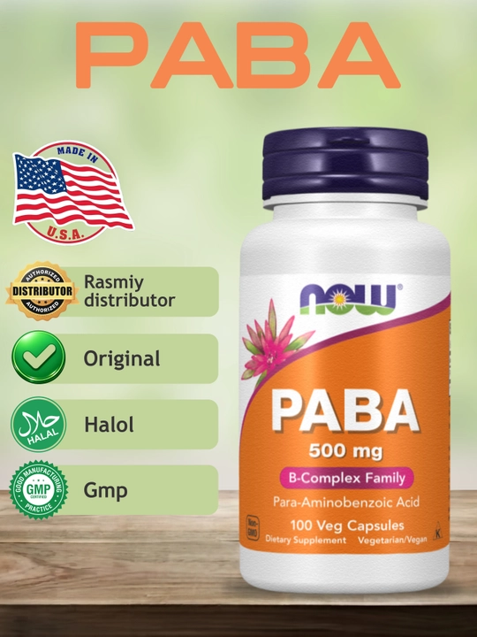 Now Foods, ПАБА (PABA) 500 мг, 100 капсул, Халяль - 