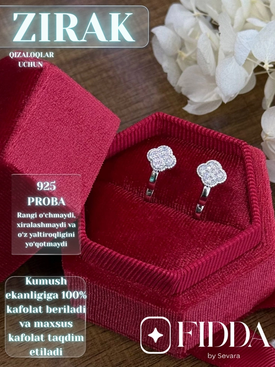 Qizaloqlar uchun kumush ziraklar 925 proba, bolalar ziragi , sovg'a uchun zirak, ziraklar - 