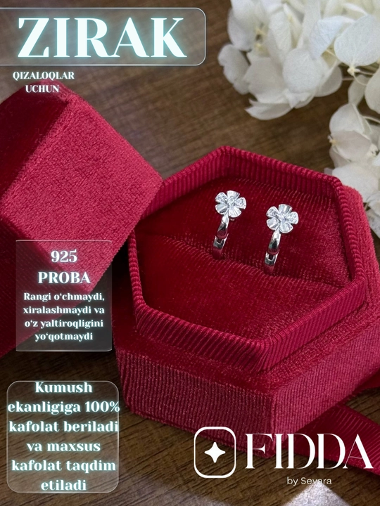 Qizaloqlar uchun kumush ziraklar 925 proba, bolalar ziragi , sovg'a uchun zirak, ziraklar - 