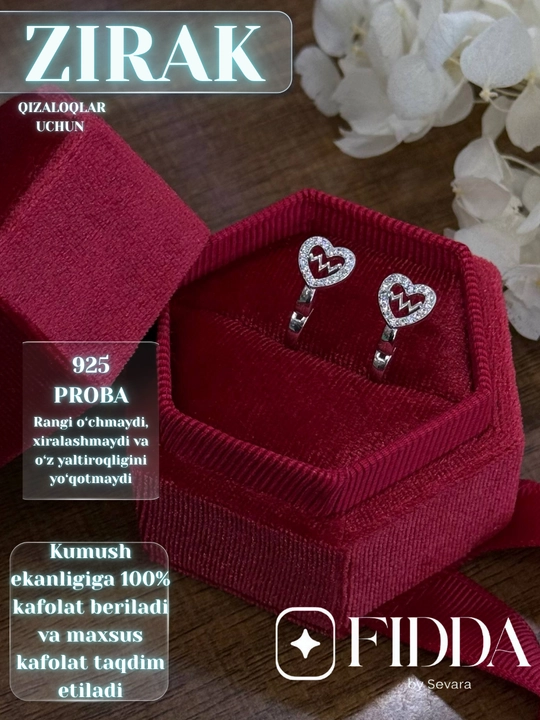 Qizaloqlar uchun kumush ziraklar 925 proba, bolalar ziragi , sovg'a uchun zirak, ziraklar - 