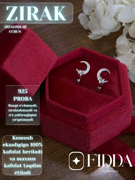 Qizaloqlar uchun kumush ziraklar 925 proba, bolalar ziragi , sovg'a uchun zirak, ziraklar - 