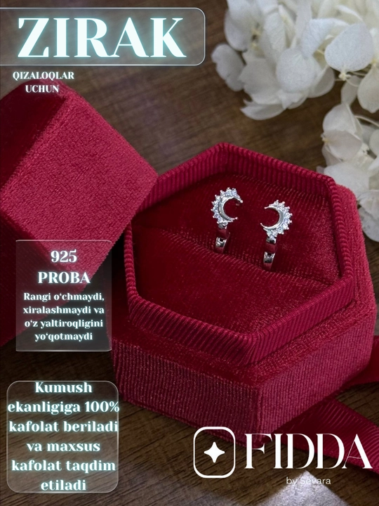 Qizaloqlar uchun kumush ziraklar 925 proba, bolalar ziragi , sovg'a uchun zirak, ziraklar - 