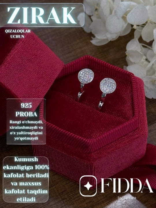 Qizaloqlar uchun kumush ziraklar 925 proba, bolalar ziragi , sovg'a uchun zirak, ziraklar - 