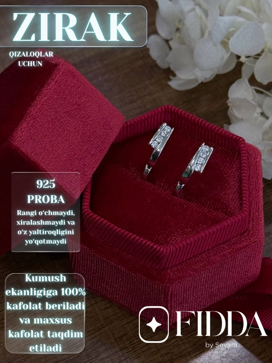 Qizaloqlar uchun kumush ziraklar 925 proba, bolalar ziragi , sovg'a uchun zirak, ziraklar - 