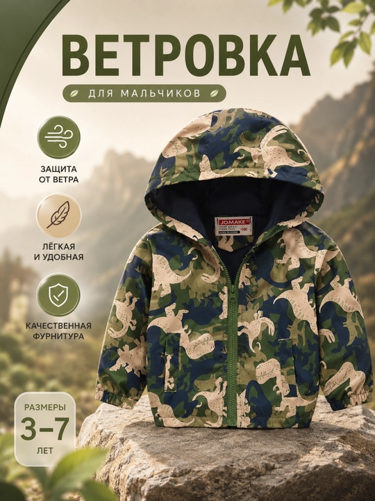 Bolalar uchun kapyushonli shamolga qarshi vetrovka - 
