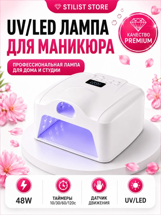 48 Vt UV/LED manikyur chirog‘i, 71+7 LED, 4 ta taymer, STILIST STORE - 