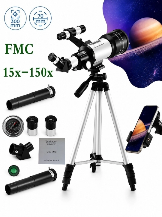 Teleskop F30070M, 70 mm obyektiv, 150x kattalashtirish, tripod bilan | Telescope