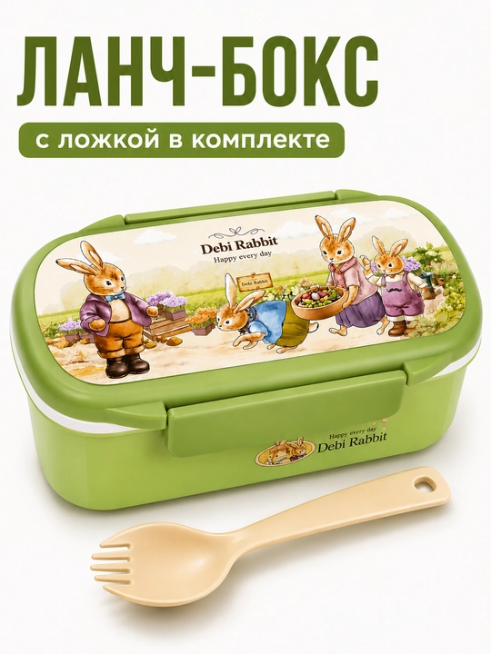 Детский ланч бокс с ложкой и вилкой, контейнер для еды 650/750 мл, 2 отделения, lunch box - 