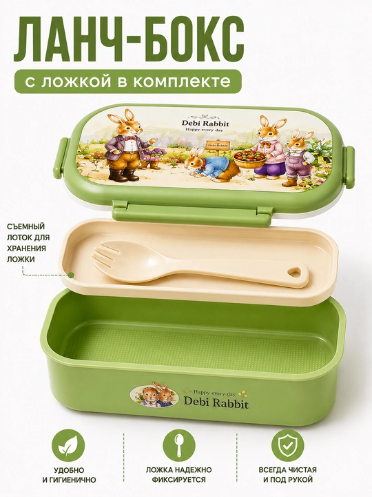Детский ланч бокс с ложкой и вилкой, контейнер для еды 650/750 мл, 2 отделения, lunch box