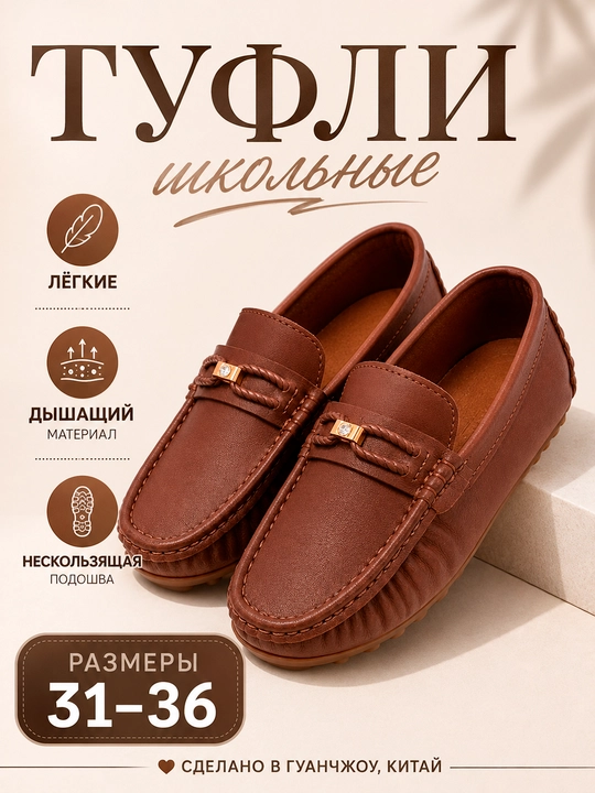 Мокасины для мальчиков, школьные туфли, размеры 31-36 - 