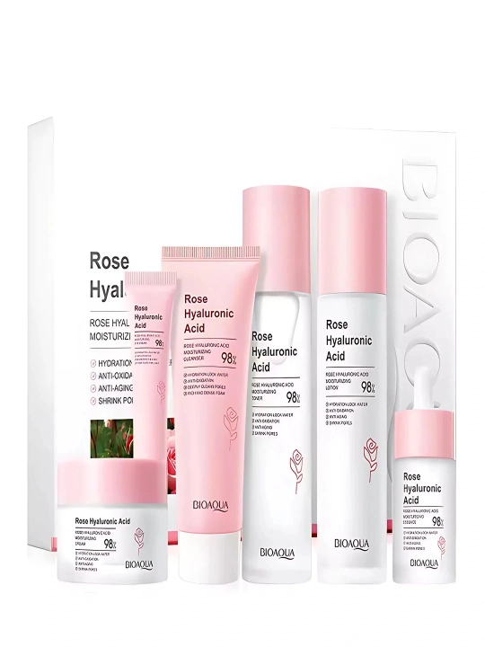 Подарочный набор косметики с гиалуроновой кислотой BioAqua "Rose Essense", 6 в 1, для лица